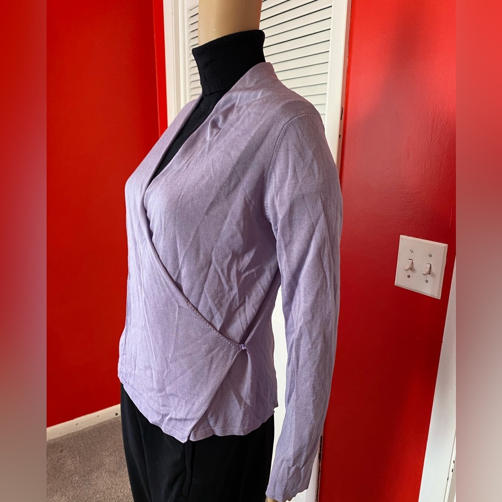 Eileen Fisher purple wrap waist blouse in size petite large. - Picture 1 of 16